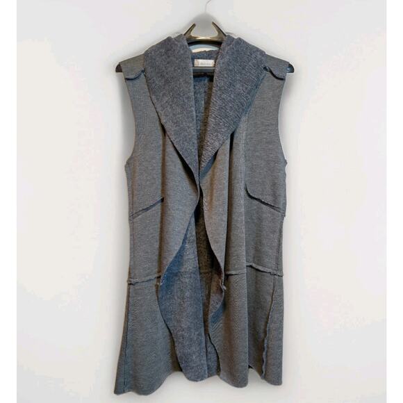 Dark Academia Women's M Gray Fleece Vest Open Waterfall Front Preppy Modern - Picture 5 of 7